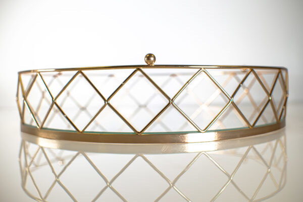 LARGE ROUND GOLD AND GLASS CAKE STAND