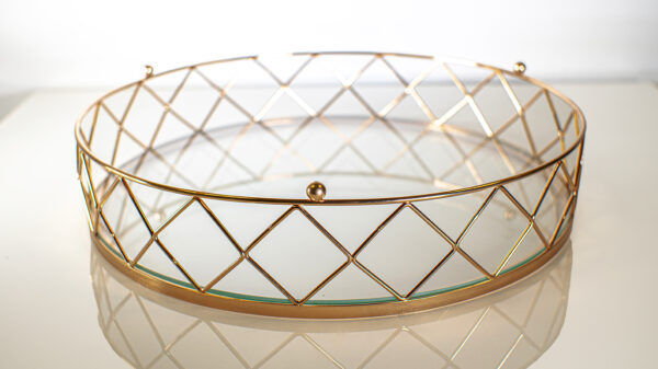 LARGE ROUND GOLD AND GLASS CAKE STAND - Image 2